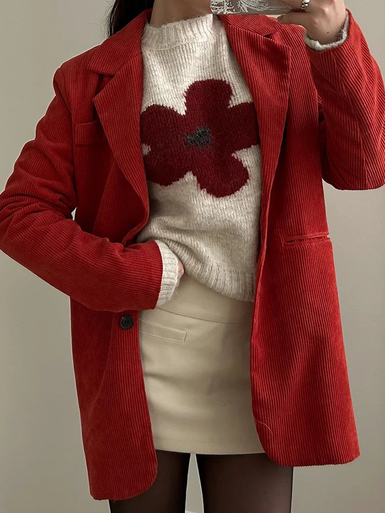 Jersey Mujer Invierno Flores Gris - Punto Holgado Cálido Vintage