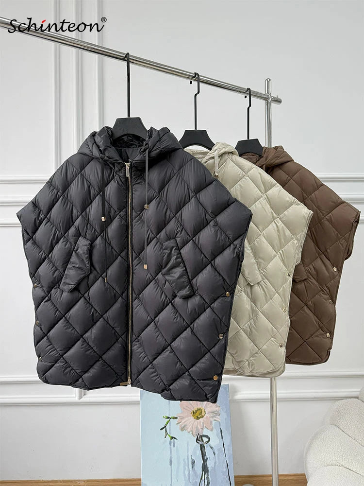 Chaleco Mujer Plumas Pato Capucha 2025 - Chaqueta Sin Mangas Irregular