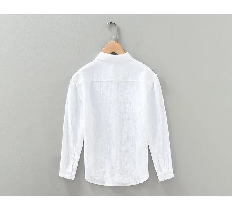 Camisa Hombre Gasa Doble Algodón - Casual Arrugada Manga Larga Suave Transpirable Cuello Cuadrado