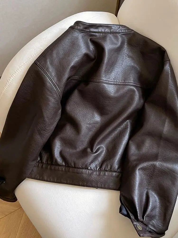 Chaqueta Cuero PU Americana - Chaqueta Locomotora Cuello Alto 2025