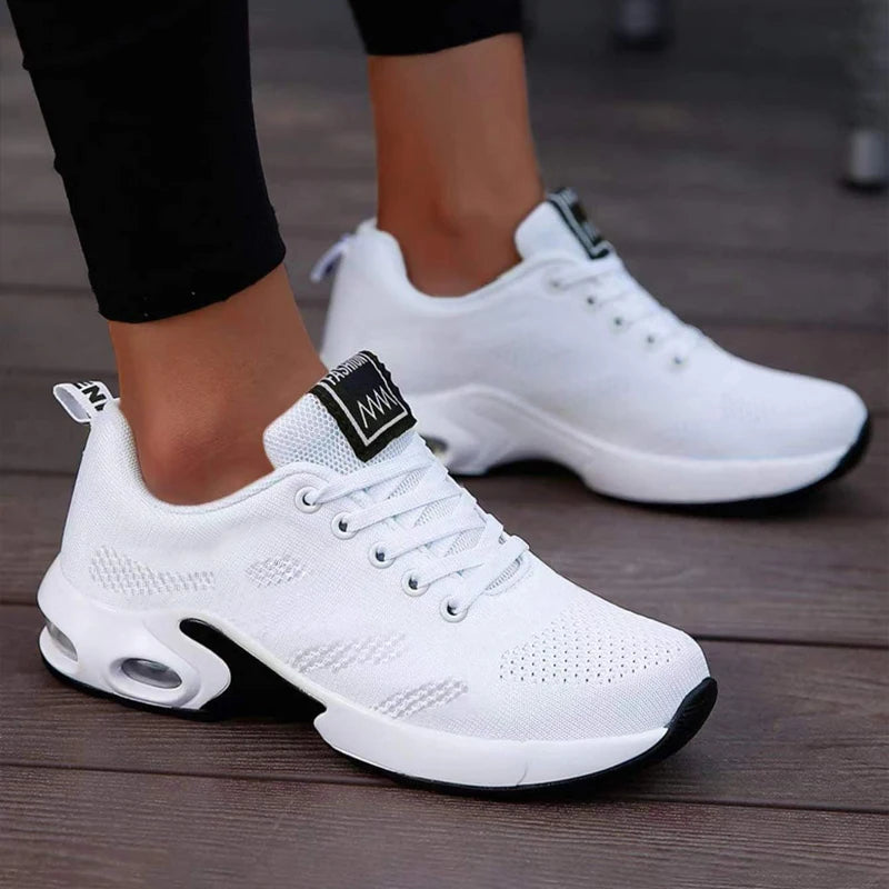 Sneakers Plataforma Mesh Mujer Blancos - Zapatillas Transpirables Gimnasio