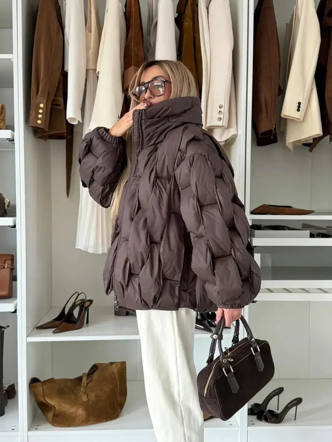 Abrigo Algodón Mujer Casual - Abrigo Cuello Alto Cremallera Corto Invierno