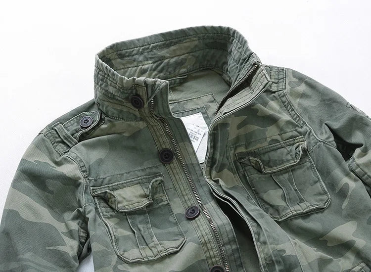Chaqueta Hombre Denim Cargo M65 - Multi-Bolsillos Outdoor Casual Militar