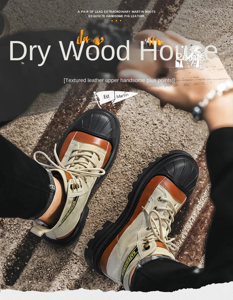 Botas Hombre 2023 Otoño Invierno - Transpirables High-Top Aumentan Altura Suela Gruesa All-Match Canvas Casual