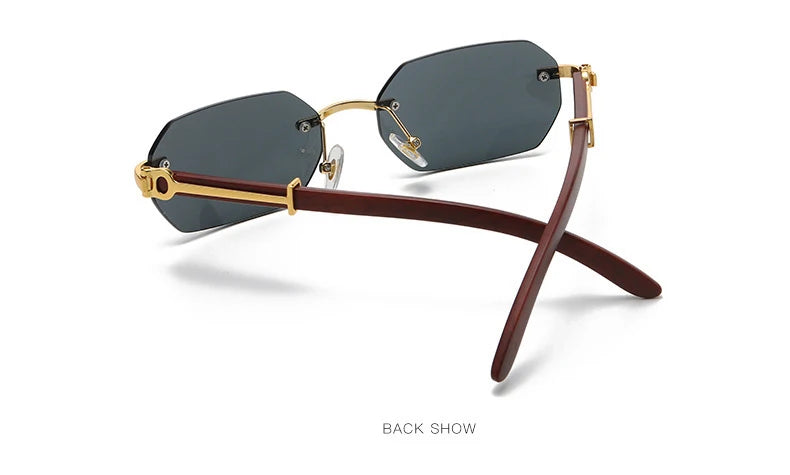 Gafas de Sol Retro Sin Montura Marco Madera - Rectangulares Vintage UV400