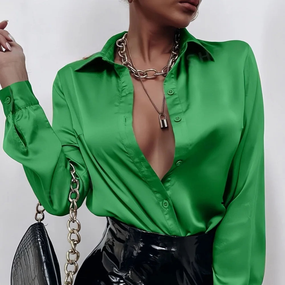 Blusa Satén Mujer Primavera - Camisa Seda Manga Larga Elegante