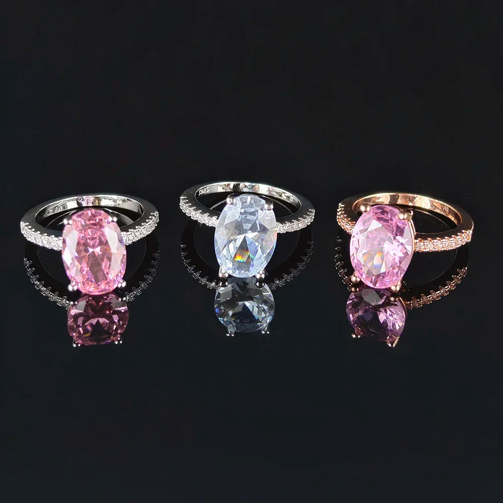 Anillo Oval Rosa Mujer - Oro Rosa Circonita Compromiso Personalizado