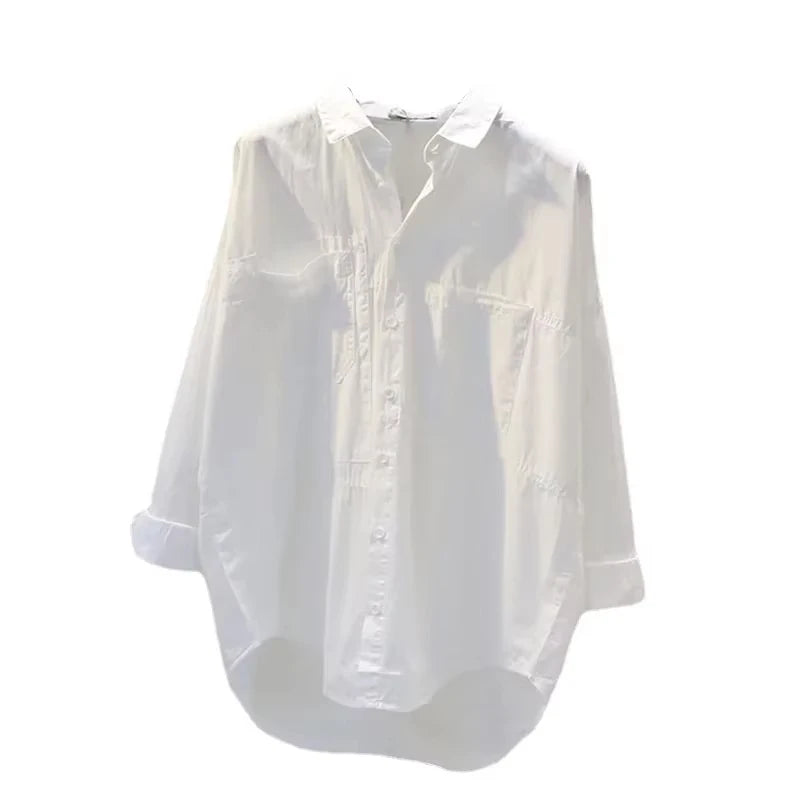 Camisa Mujer Primavera Coreana - Blusa Casual Bolsillos Color Sólido