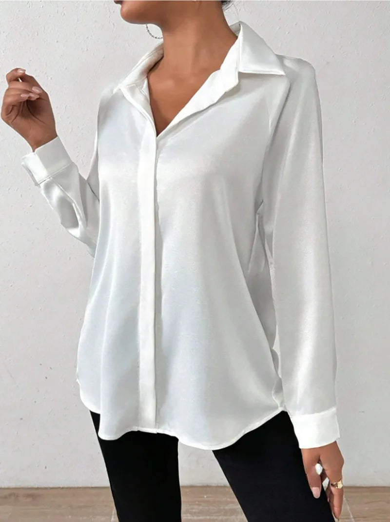 Blusa Satén Mujer Manga Larga - Camisa Elegante Seda