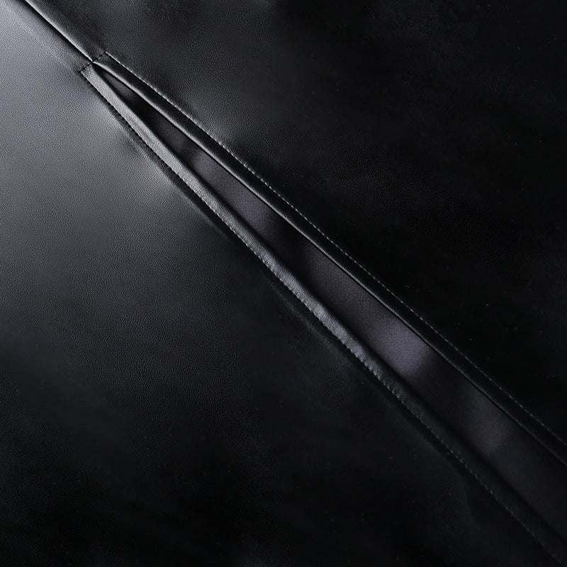 Falda Piel Mujer Elegante Oficina - Falda Cuero PU Midi Fruncida Negra Otoño