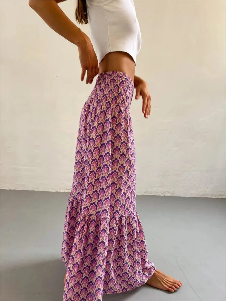 Falda Boho Mujer Casual - Falda Maxi Floral Cintura Elástica Playa Primavera