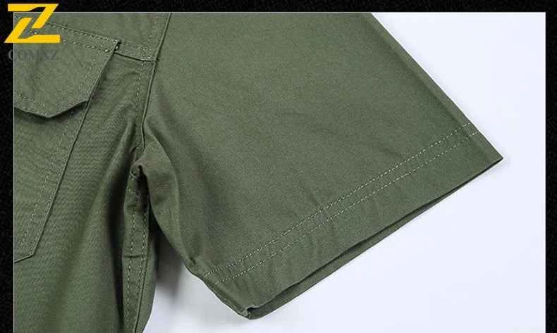 Camisa Hombre Trabajo Cargo 2025 - 100% Algodón Manga Corta Multi-Bolsillos Pesca Caza Verano