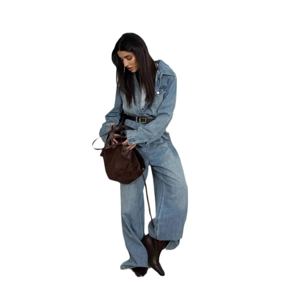 Mono Mujer Denim Retro Primavera - Jumpsuit Casual Suelto High-End