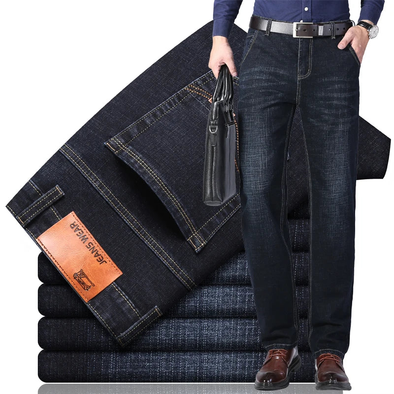 Vaqueros Hombre Business Stretch Slim - Jeans Casuales Clásicos Negro Azul
