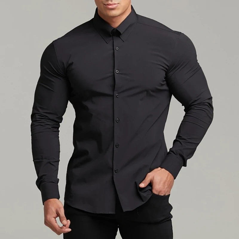 Camisa Hombre Otoño Slim Business - Manga Larga Casual Social Vestir Fitness Deportiva