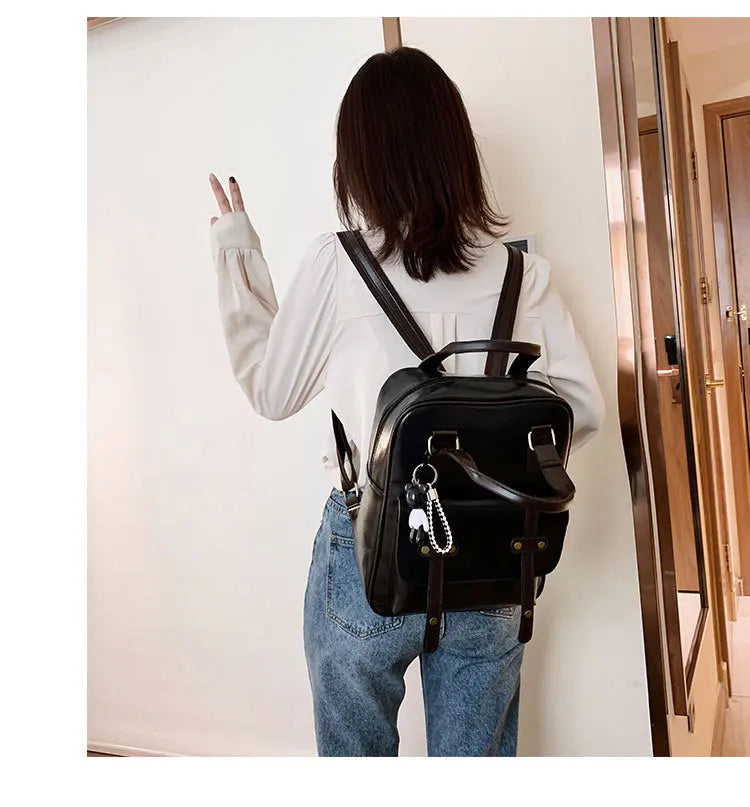 Mochila Cuero Juvenil Unisex - Alta Calidad Adolescentes Escolar Hombro Satchel Color Sólido