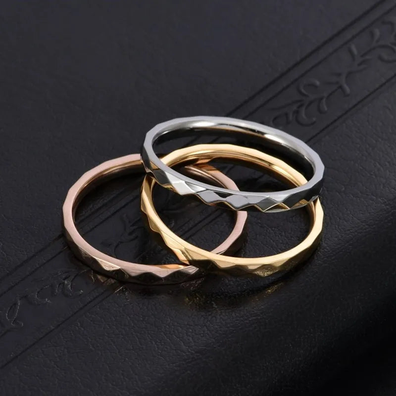 Anillo Apilable Acero Inoxidable - Multifacético Boda Mujer Talla 5-10