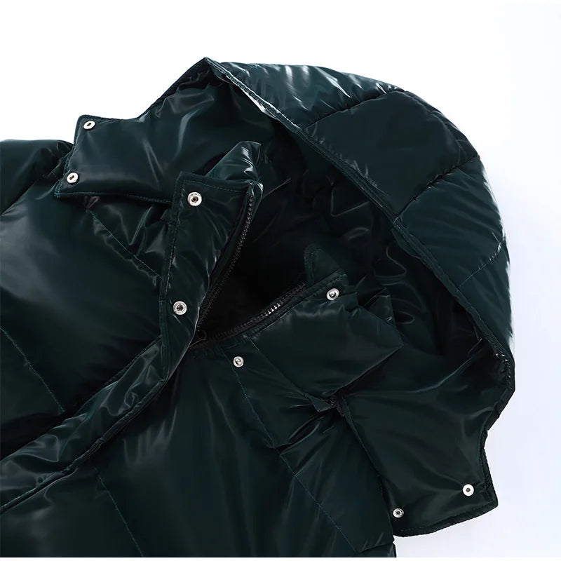 Abrigo Mujer Vintage Brillante - Abrigo Capucha Acolchado Cuello Alto 2025