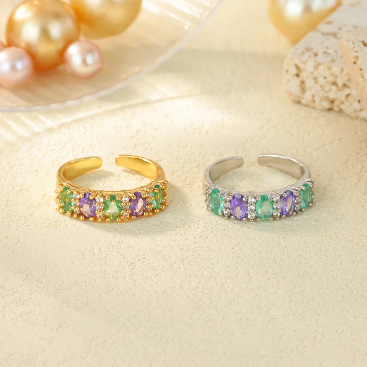 Anillo Circonita Arcoíris Mujer - Acero Inoxidable Dorado Boda 2025