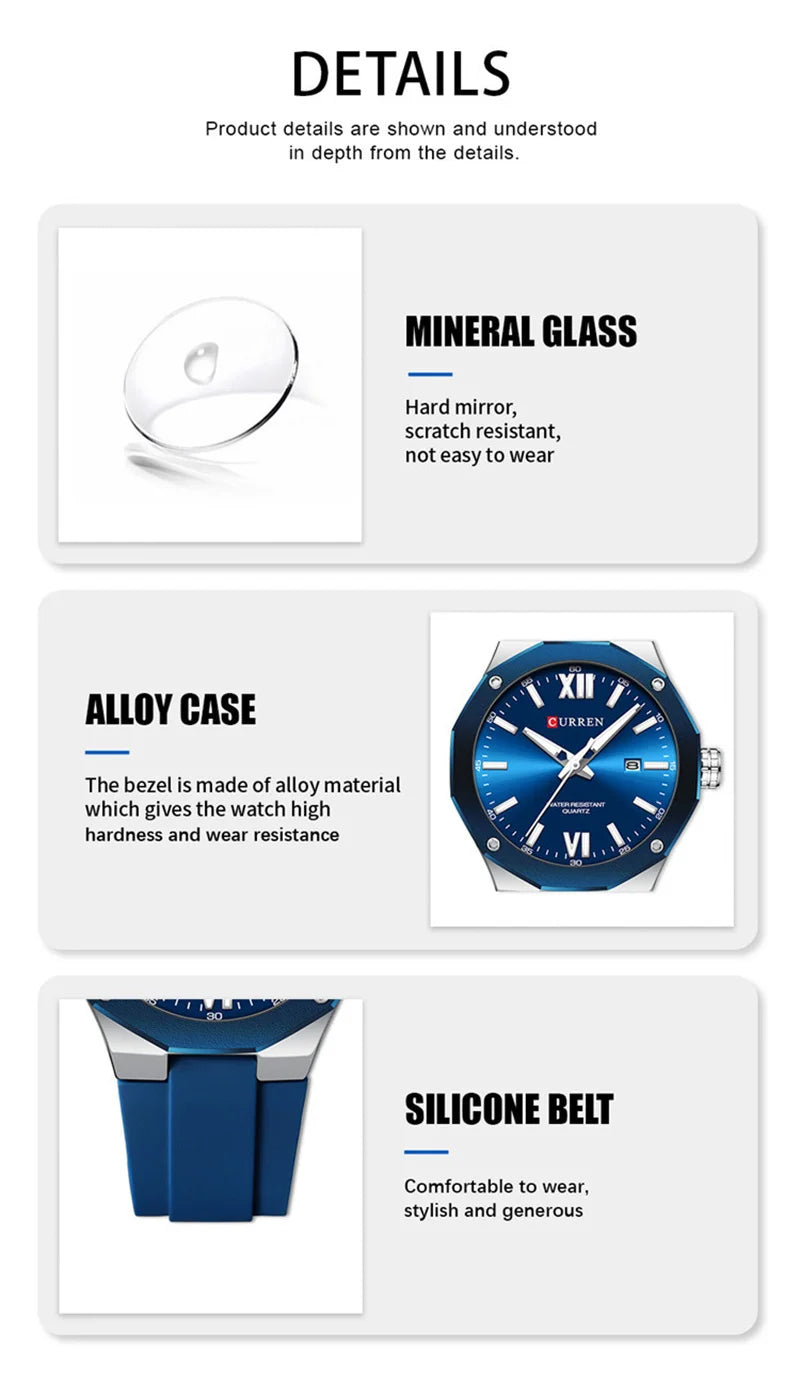 Reloj CURREN 8465 Nuevo 2025 - Cuarzo Silicona Luz Nocturna Casual Resistente al Agua