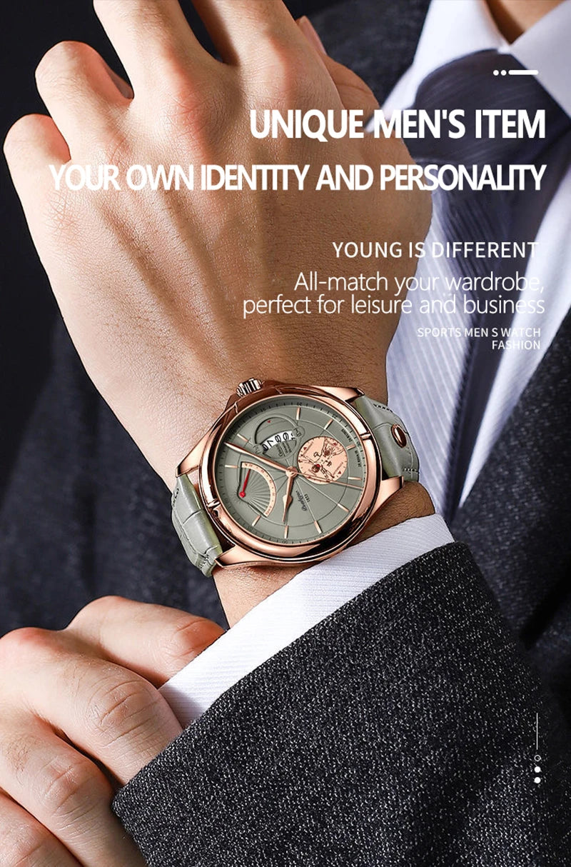 Reloj POEDAGAR Luxury para Hombre - Cuarzo Business Cuero Calendario Resistente al Agua