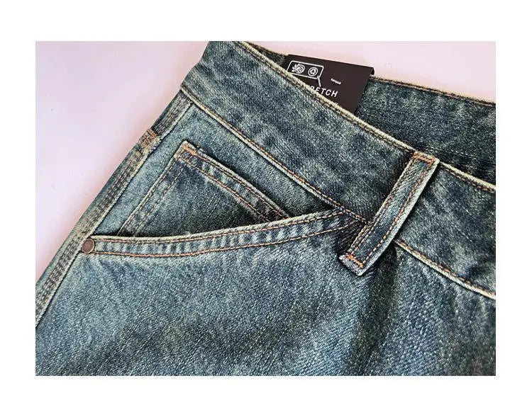 Vaqueros Workwear Hombre Bordados - Jeans Sueltos Rectos Retro Lavado Vintage Casuales