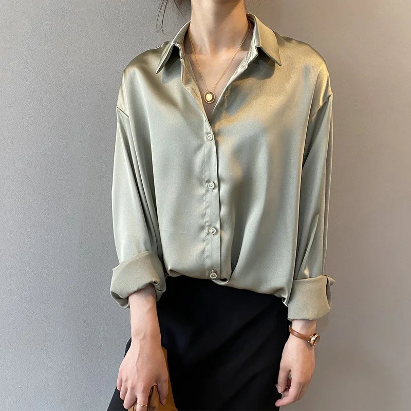 Camisa Satén Mujer Vintage - Blusa Holgada Primavera 2025
