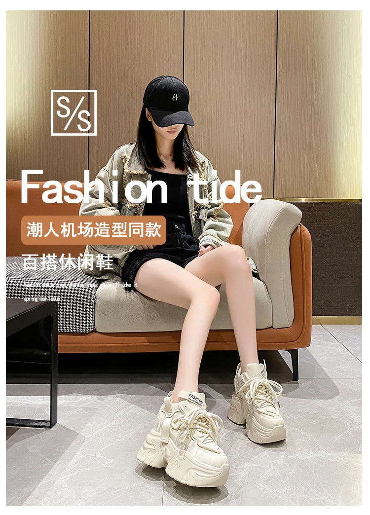 Sneakers Walking Mujer Plataforma Chunky - Zapatillas Piel 10CM Cuña Invierno