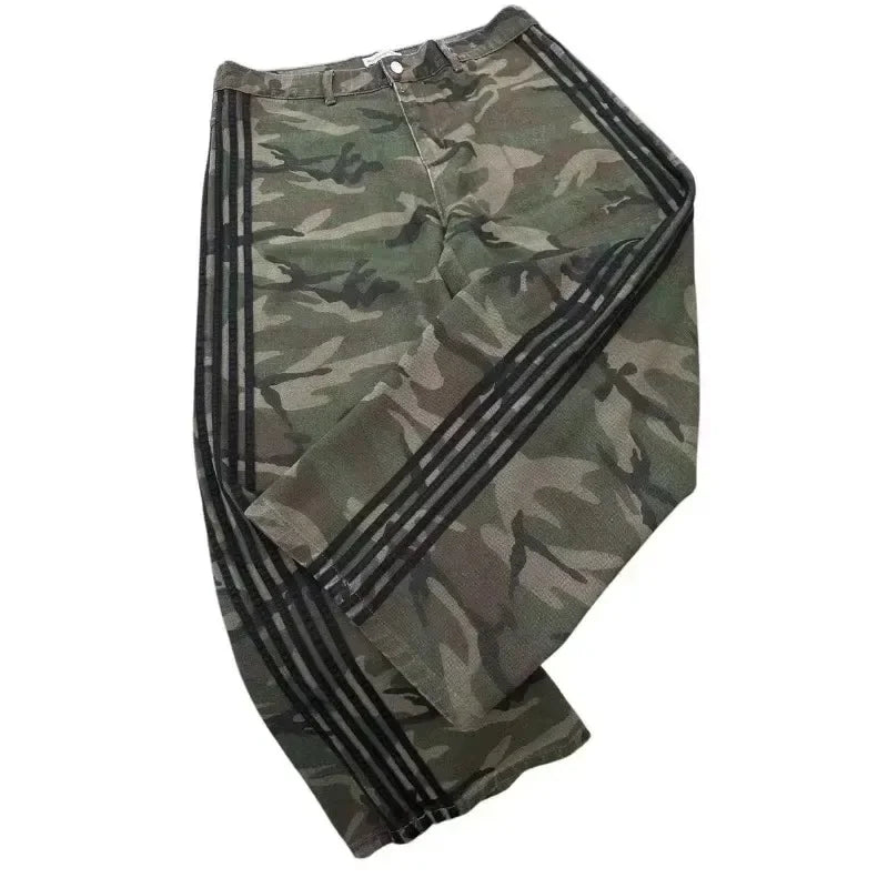 Vaqueros Hombre Camuflaje Pierna Ancha - Pantalones Sueltos Oversize Retro Streetwear