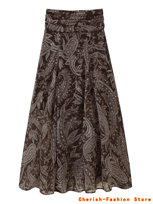 Falda Bohemia Mujer Maxi Elegante - Falda Larga Plisada Floral 2025