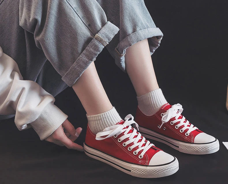 Zapatos Canvas Mujer Blancos - Zapatillas Planas Cordones Primavera 2025