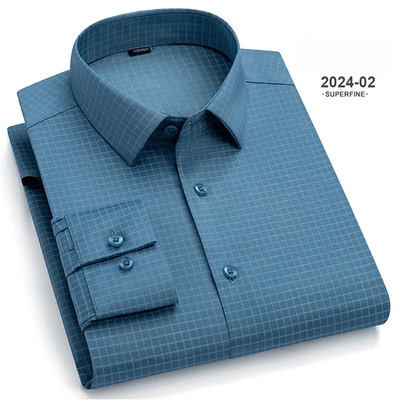 Camisa Hombre Estampada Vintage Slim Fit - Manga Larga Cuadros Suave Fashion Designer