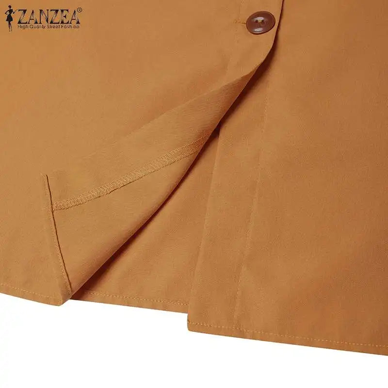 Falda Cargo Mujer Elegante ZANZEA - Falda Oficina Cintura Alta Botones Verano