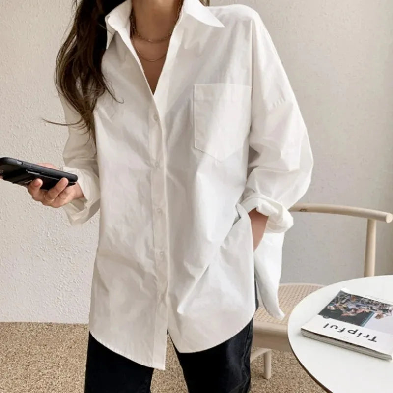 Camisa Algodón Mujer Plus Size - Blusa Blanca Oficina 2025