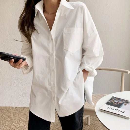 Camisa Algodón Mujer Plus Size - Blusa Blanca Oficina 2025