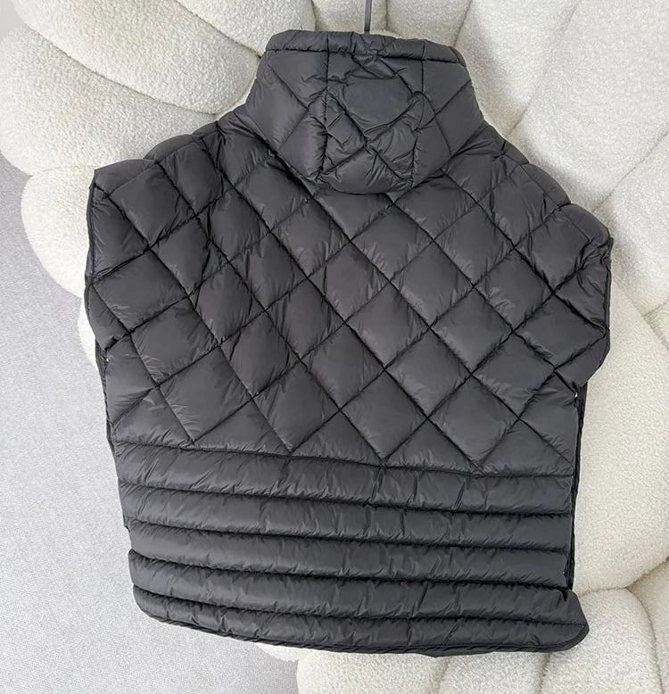 Chaleco Mujer Plumas Pato Capucha 2025 - Chaqueta Sin Mangas Irregular