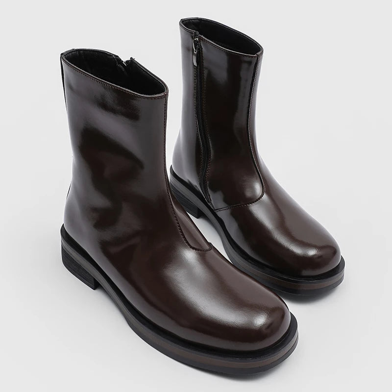 Botas Chelsea Hombre Mid Top - Motorcycle Casual Cremallera Lateral Punta Redonda