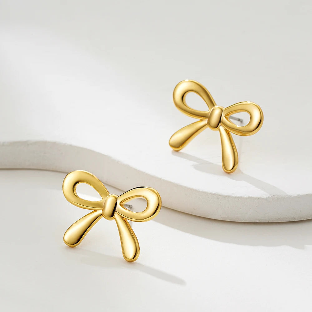 Pendientes Lazo Minimalistas - Chapado Oro Grande Mediano Pequeño Mujer