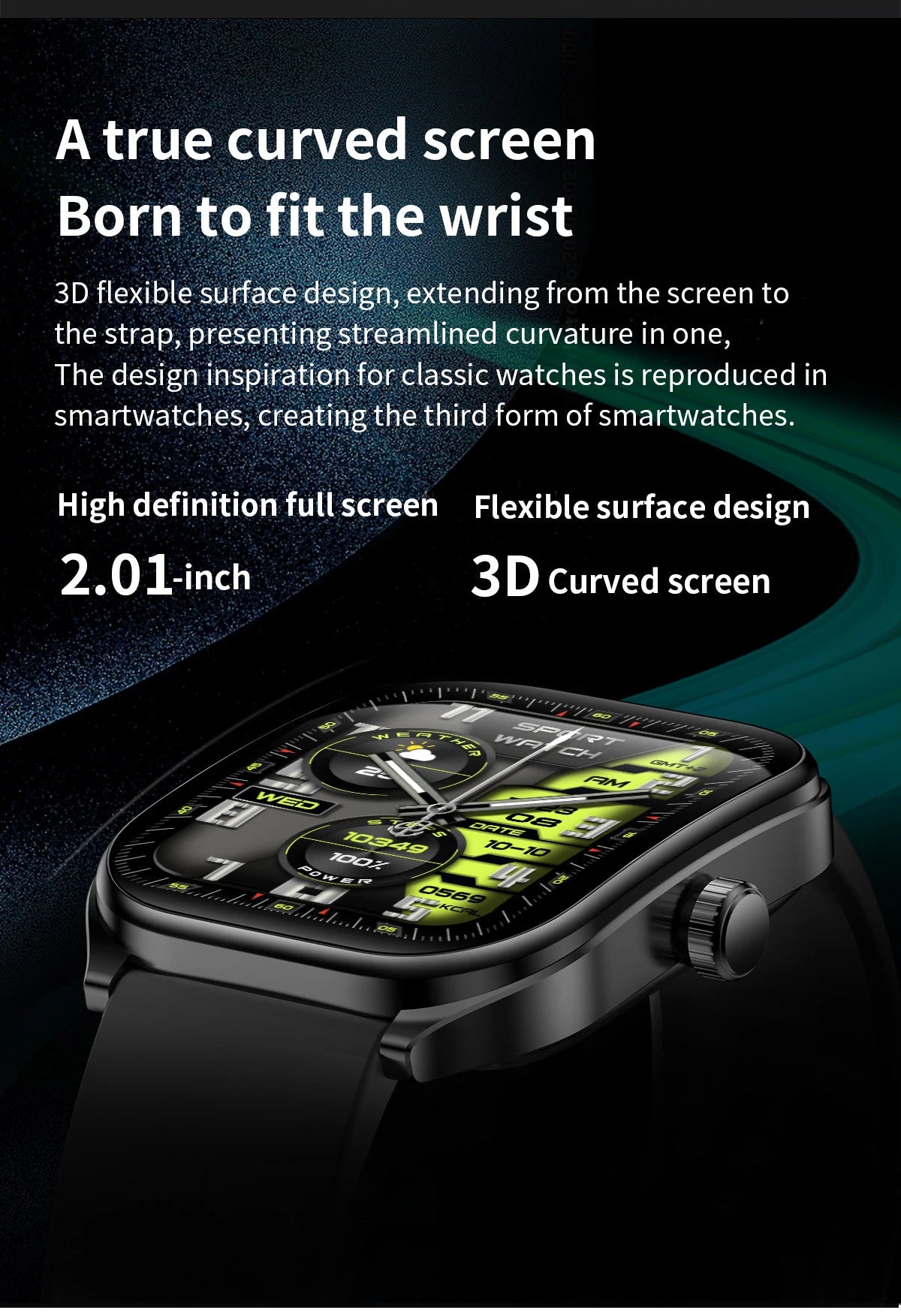 Smartwatch Hombre 2.01'' AMOLED Pantalla Curva - IP68 Bluetooth 5.3 Llamadas Asistente IA Fitness