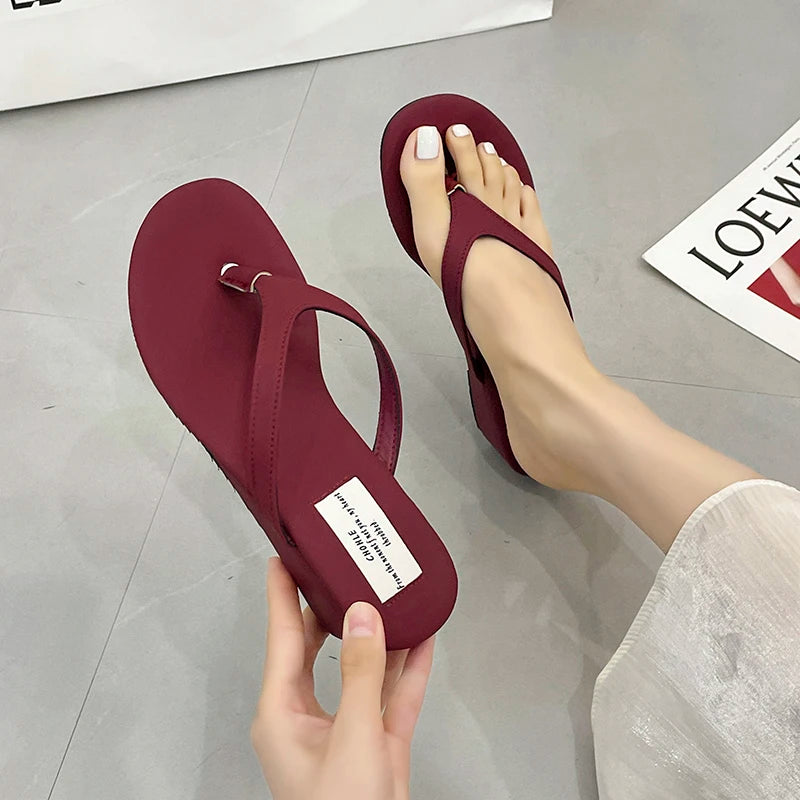 Sandalias Mujer Cuña - Chanclas Casuales Tacón Medio Verano