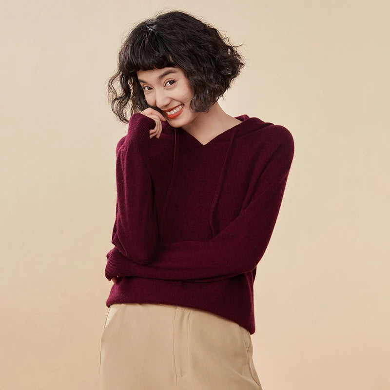 Sudadera Mujer Cashmere Capucha 100% - Pullover Punto Otoño Invierno Lujo