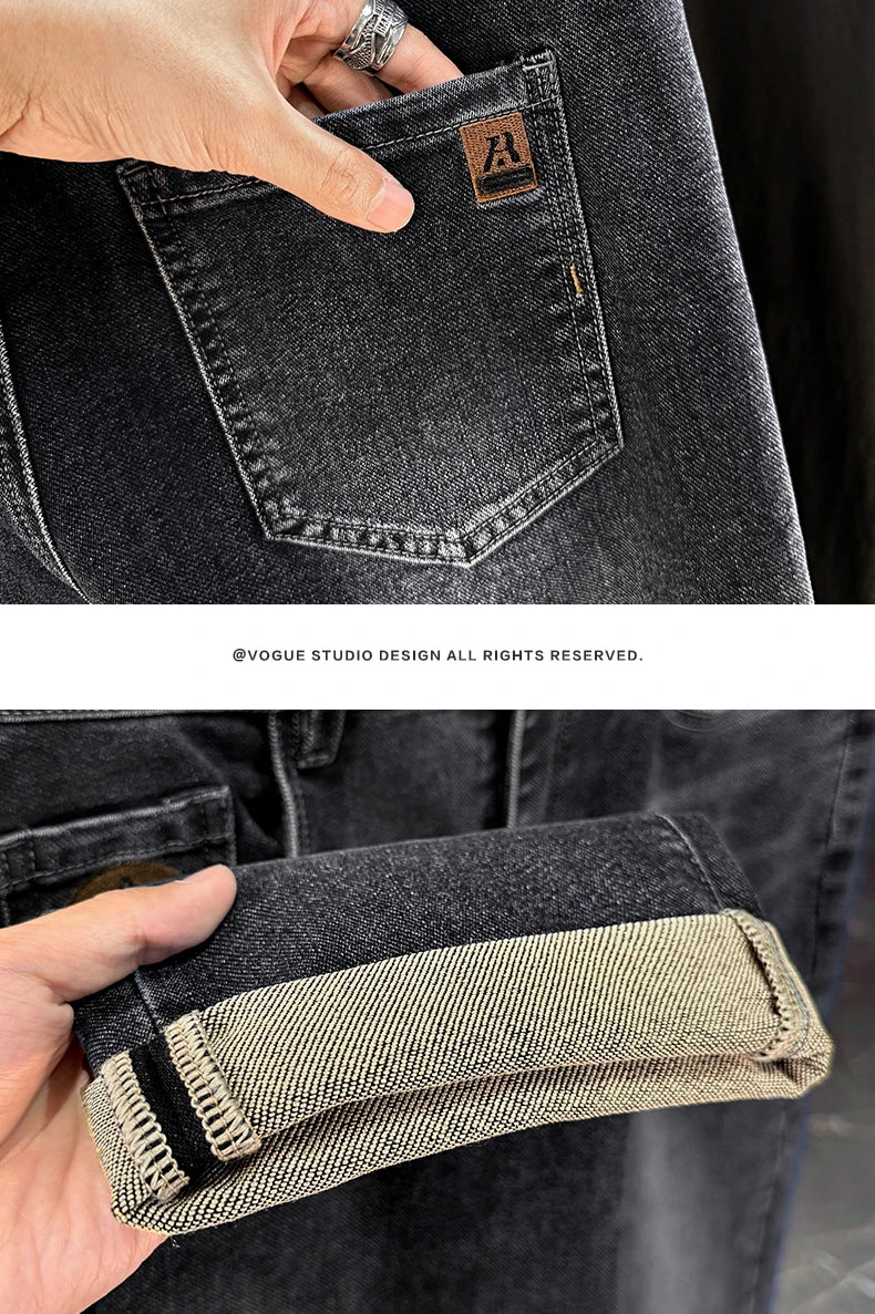 Vaqueros Hombre Otoño Invierno Coreanos - Jeans Rectos Stretch Casuales con Cinturón