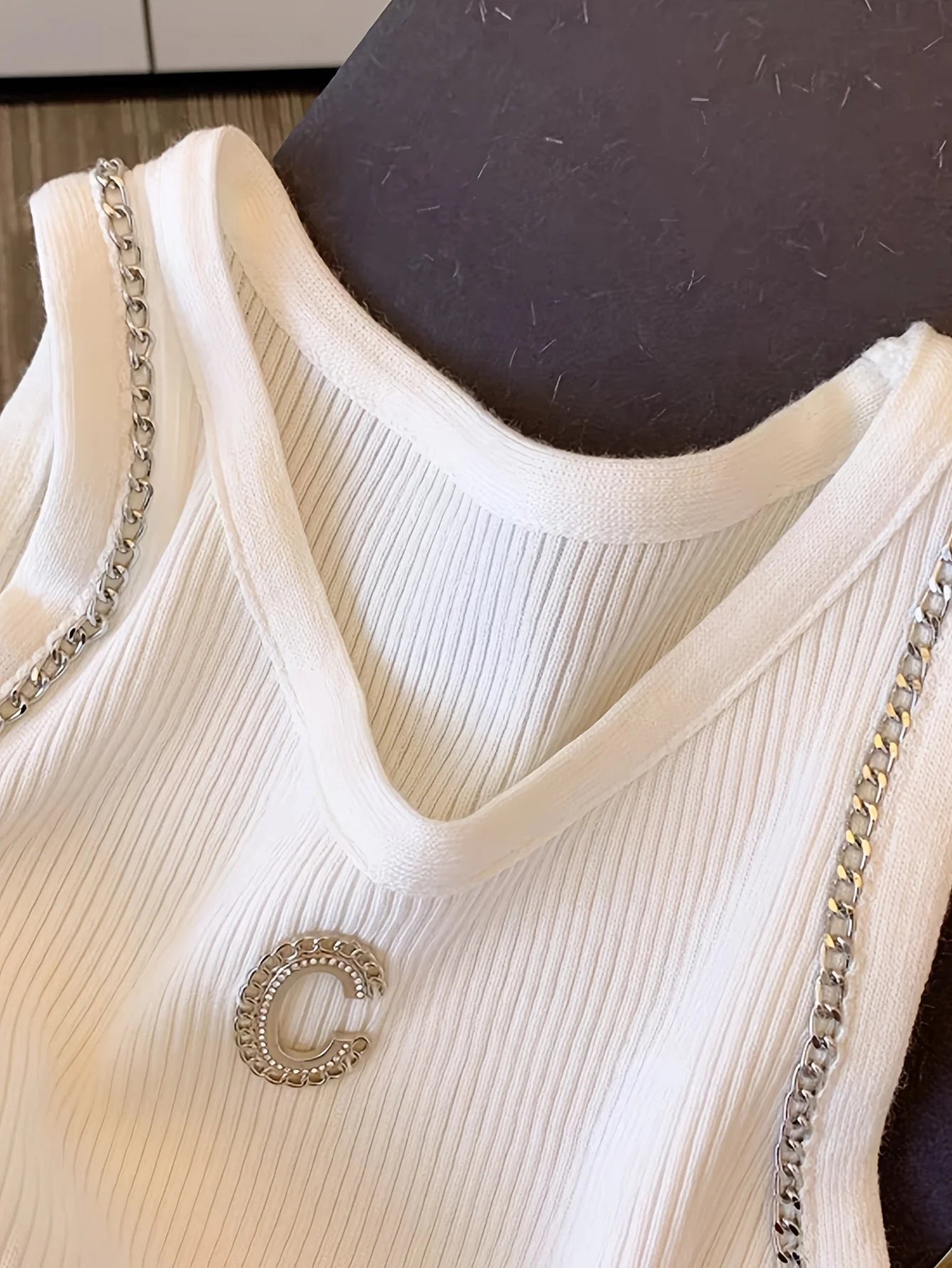 Top Crop Mujer Punto Cadena - Camiseta Sin Mangas Primavera