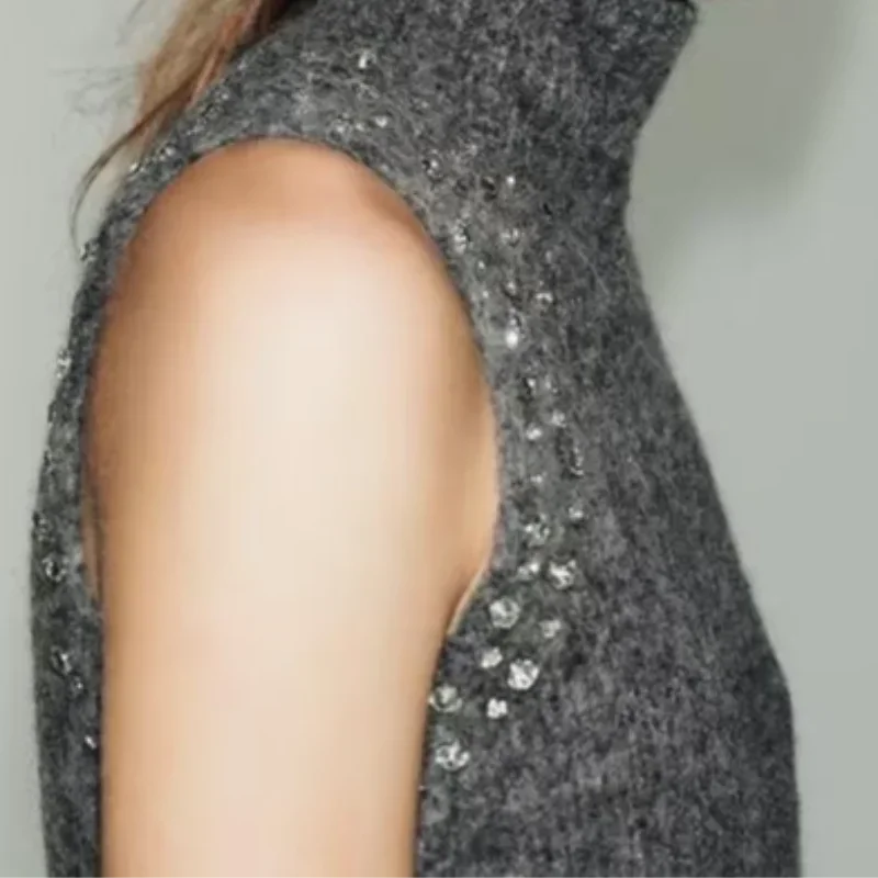 Chaleco Mujer Sin Mangas Punto 2025 - Cuello Alto Slim Casual Otoño