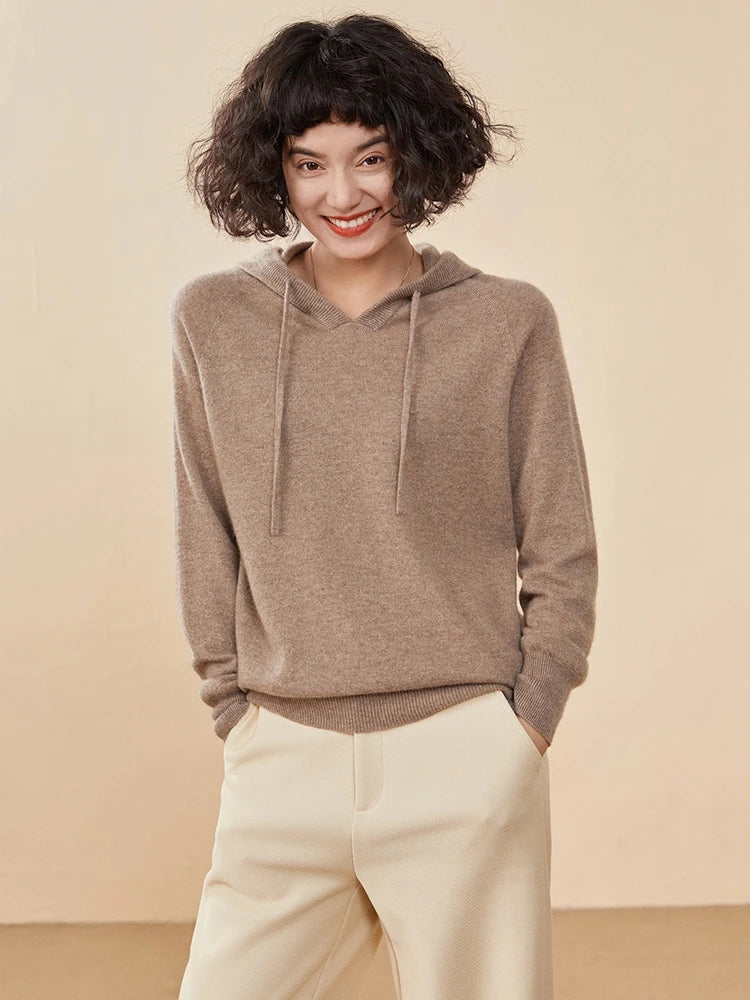 Sudadera Mujer Cashmere Capucha 100% - Pullover Punto Otoño Invierno Lujo