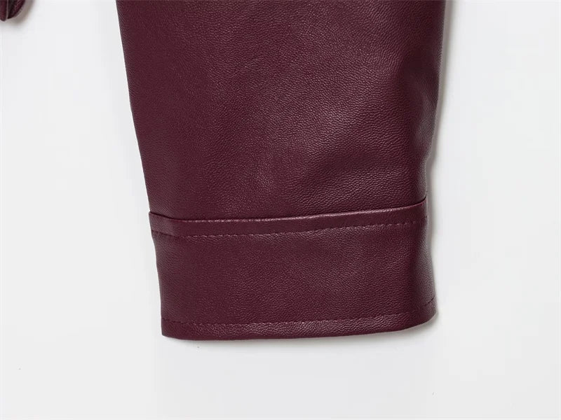 Chaqueta Cuero Mujer Burgundy - Chaqueta Retro Americana 2025