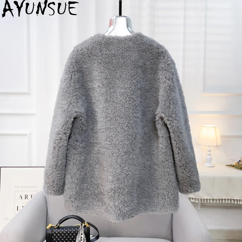 Chaqueta Lana Mujer Natural - Chaqueta Cordero Cuello V Media Largo 2025