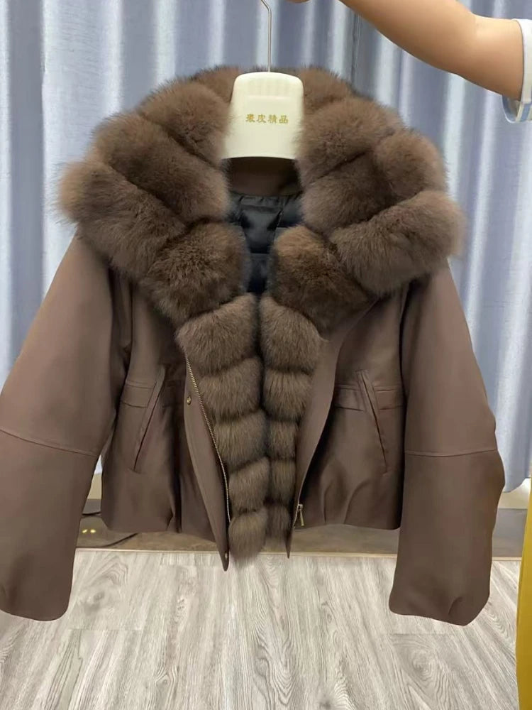 Abrigo Mujer Plumas Ganso Piel Zorro - Chaqueta Invierno Impermeable