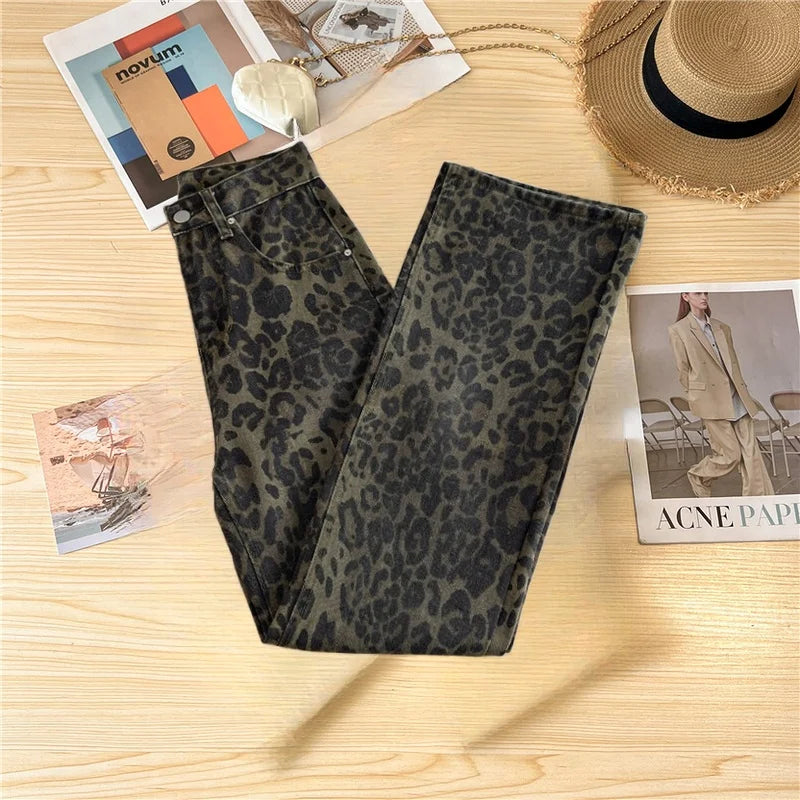 Vaqueros Mujer Leopardo Retro - Jeans Pierna Recta Estampado Animal