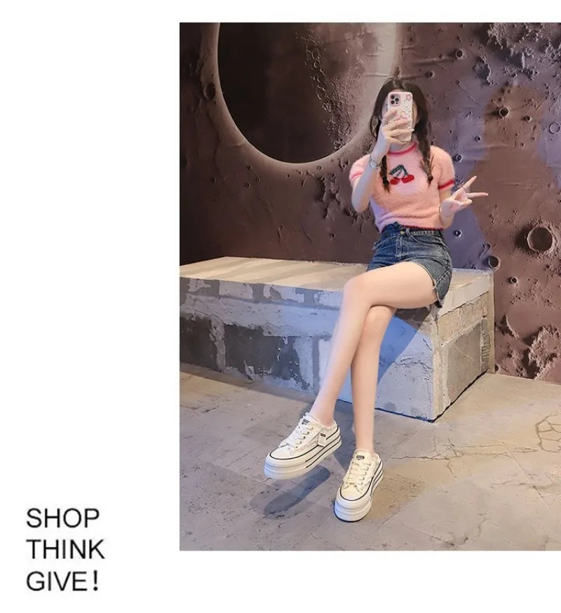 Chinelos Canvas Mujer Medio - Sneakers Slip-On Plataforma Transpirables Loafers